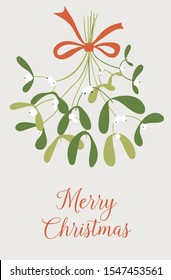 Hand drawn mistletoe. New Year and Christmas objects and elements of nature. Vector illustration of hanging mistletoe sprigs with berries. Greeting card design.