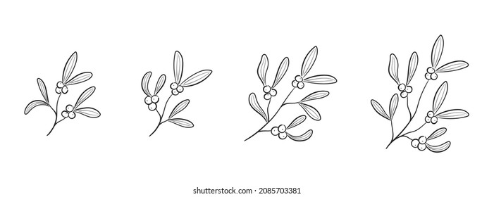 conjunto de mistletoe dibujado a mano. elementos florales esquemáticos para navidad y diseño de año nuevo