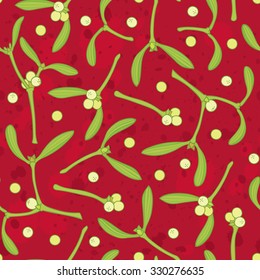 Hand drawn mistletoe twigs - Christmas seamless vector pattern