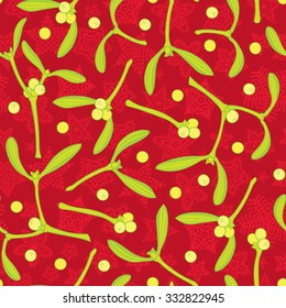Hand drawn mistletoe twigs with snowflakes background - Christmas seamless vector pattern