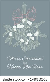 Hand drawn mistletoe. Vector Romantic Christmas plant background. Illustration for greeting cards design, invitations, print.