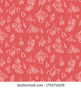 Hand drawn mistletoe. Vector Romantic Christmas plant background. Illustration for greeting cards design, invitations, print. Sketch style.
