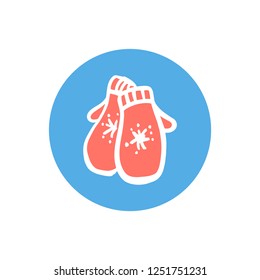 hand drawn mittens with snowflakes vector icon