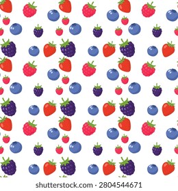 Hand Drawn Mixed Berries Seamless Pattern on White Background