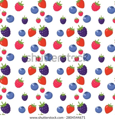 Hand Drawn Mixed Berries Seamless Pattern on White Background