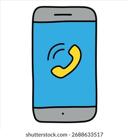 Hand drawn mobile call icon. Smartphone call sound vector icon. Phone icon.