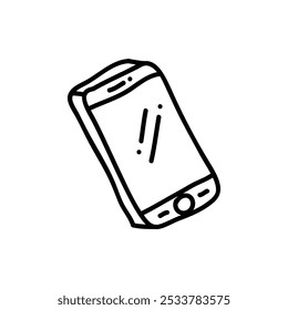 Hand drawn mobile icon in black and white outline, offering a clean and minimalist design. Perfect for adding a simple, artistic touch to your digital projects.