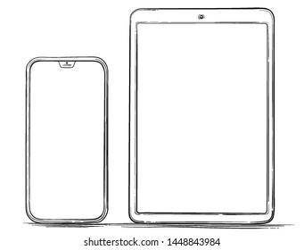 Hand Drawn Mobile Phone and Tablet PC Vector Illustration