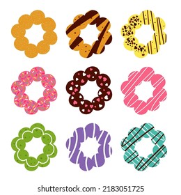 Hand drawn mochi donuts set. Isolated vector illustration on white background.