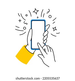 Hand drawn mockup used mobile phone touch screen gesture mockup.