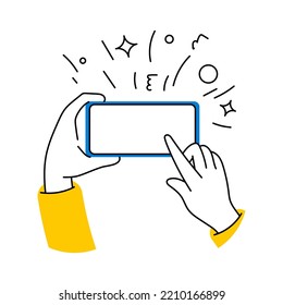 Hand drawn mockup used mobile phone touch screen gesture mockup.