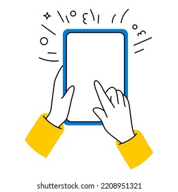 Hand drawn mockup used tablet touch screen gesture mockup.