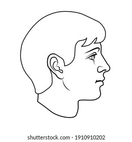 Hand drawn model human head in side view  Black   white outline flat vector drawing isolated white background  EPS 8 