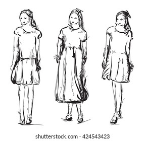 Hand Drawn Models Sketch Girls Dress Stock Vector (Royalty Free ...