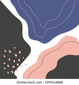 Hand drawn modern abstract art in scandinavian style. Art fashion print. Liquid shapes banner in trendy colors. Stock vector illustration in minimal style. Web banner, poster, social media design.