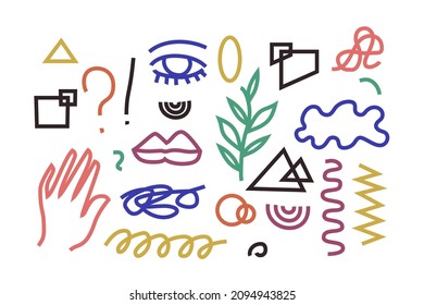 Hand drawn modern abstract line art shapes set. Earthy neutral colors.