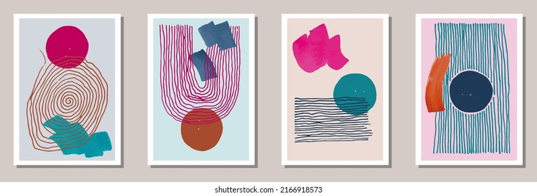 Colección vectorial de banners modernos dibujados a mano. Las formas de color de agua manchan. marcos de estilo de los años 60. Plantillas de banners para jóvenes. Elementos resquebrajadores.