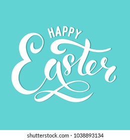 Hand drawn modern brush lettering of Happy Easter. White encryption. Vector illustration. 