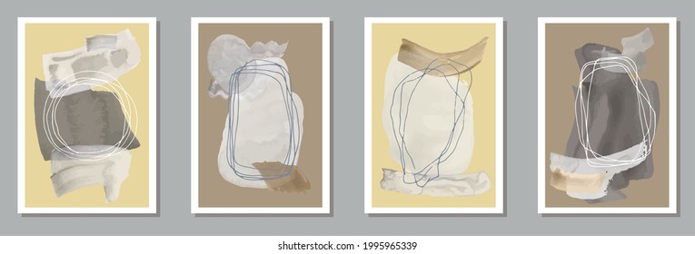 Hand drawn modern canvas vector collection. Watercolor splats shapes. 60s style design. Stylish banner layouts. Brush stroke elements.
