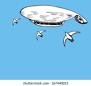 Hand drawn modern dirigible

