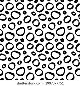 Hand drawn modern doodle seamless pattern. Black grunge circles on white background. Vector illustration