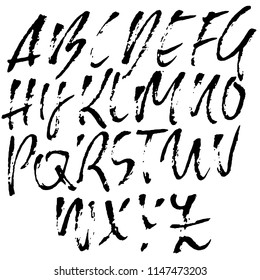 Hand drawn modern dry brush lettering. Grunge style alphabet. Handwritten font. Vector illustration.