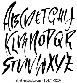 Hand drawn modern dry brush lettering. Grunge style alphabet. Handwritten font. Vector illustration.