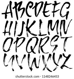 Hand drawn modern dry brush lettering. Grunge style alphabet. Handwritten font. Vector illustration.
