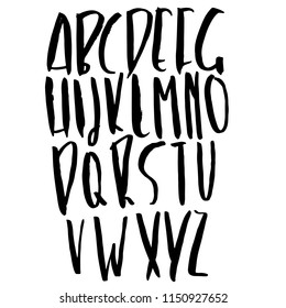 Hand drawn modern dry brush lettering. Grunge style alphabet. Handwritten font. Vector illustration.