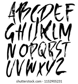 Hand drawn modern dry brush lettering. Grunge style alphabet. Handwritten font. Vector illustration.