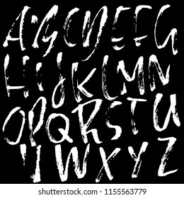 Hand drawn modern dry brush lettering. Grunge style alphabet. Handwritten font. Vector illustration.