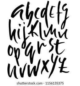 Hand drawn modern dry brush lettering. Grunge style alphabet. Handwritten font. Vector illustration.