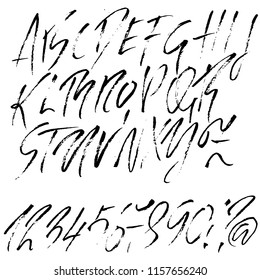 Hand drawn modern dry brush lettering. Grunge style alphabet. Handwritten font. Vector illustration.