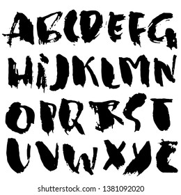 Hand drawn modern dry brush lettering. Grunge style alphabet. Handwritten font. Vector illustration.