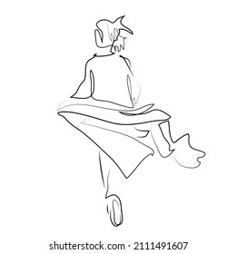 Hand drawn modern fashion illustration of abstract young woman wearing wearing casual youth clothing and running, quick sketch, vector illustration. Girl's outdoor portrait. 