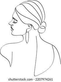 Hand drawn modern fashion illustration of abstract young beautiful and elegant woman. Female face. Beauty sketch for cosmetics design. Girl's beauty portrait. Skin care, cosmetics and anti-aging sketc