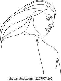 Hand drawn modern fashion illustration of abstract young beautiful and elegant woman. Female face. Beauty sketch for cosmetics design. Girl's beauty portrait. Skin care, cosmetics and anti-aging sketc