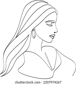 Hand drawn modern fashion illustration of abstract young beautiful and elegant woman. Female face. Beauty sketch for cosmetics design. Girl's beauty portrait. Skin care, cosmetics and anti-aging sketc