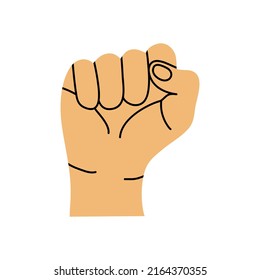 Hand drawn modern flat style vector illustration of human fist, hand gesture isolated on white background. Design boxing, kick, punch, strength, protest concept for logo, emblem, sign, poster. 