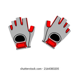 Dibujo manual de moderna imagen vectorial de estilo plano de los guantes de gimnasia aislados en fondo blanco. Deportes de diseño, gimnasia, fitness, estilo de vida saludable para logotipo, emblema, cartel, afiche. 