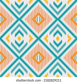 Hand Drawn Modern Ikat damask vector Pattern with Diamond art. Modern Ikat Pattern with Bohemian Style  Drawing Vector Tile Pattern. Gypsy, Indian Traditional