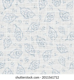 Hand drawn modern leaf and linen vector seamless pattern background. Neutral painterly backdrop scattered faded foliage, sprigs, dots. Modern Scandinavian style.Botanical blended repeat for wellness