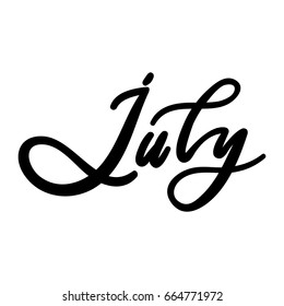 Hand drawn modern lettering with July calligraphy. Brush illustration. Festive vector background for decorative design. Easy to use for stickers, wrapping, prints, site and many more.