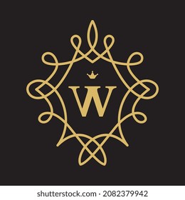 Hand drawn modern linear letter W logo. Family crest logo. Emblem for boutique, beauty salon, fashion, store, jewelry, hotel. Vector illustration.