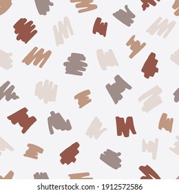 Hand drawn modern pattern of brush stroke. Vector seamless pattern texture shapes. Abstract background in boho color. Decorative print