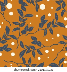 Hand drawn modern pattern with 
 leaves. Trendy vector seamless pattern. Minimalistic  concept. Perfect print for fabric, textile, wallpaper