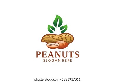 Hand drawn modern peanut logo design, peanut seeds vector illustration