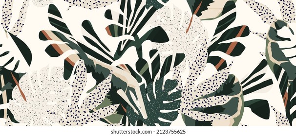 Hand drawn modern plant abstract print. Creative collage seamless pattern. Fashionable template for design.