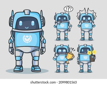 Hand drawn, modern robot mascot set