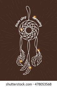 Hand drawn dreamcat?her. Modern romantic boho style. Sketch vector illustration.